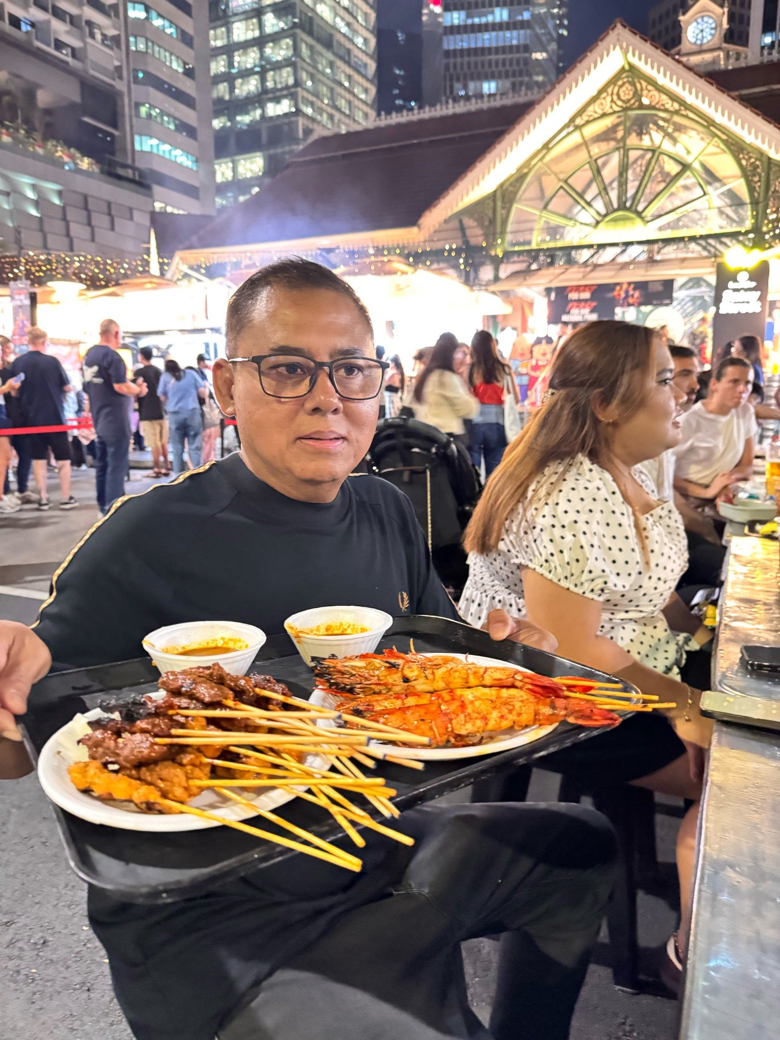 Satay and prawns at Lau Pa Sat